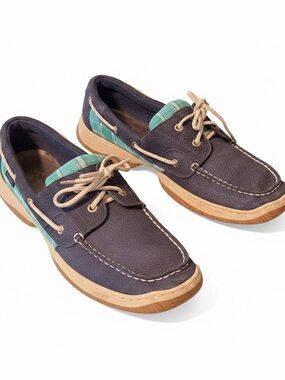 Tommy Hilfiger Navy and Teal Plaid Boat Shoes